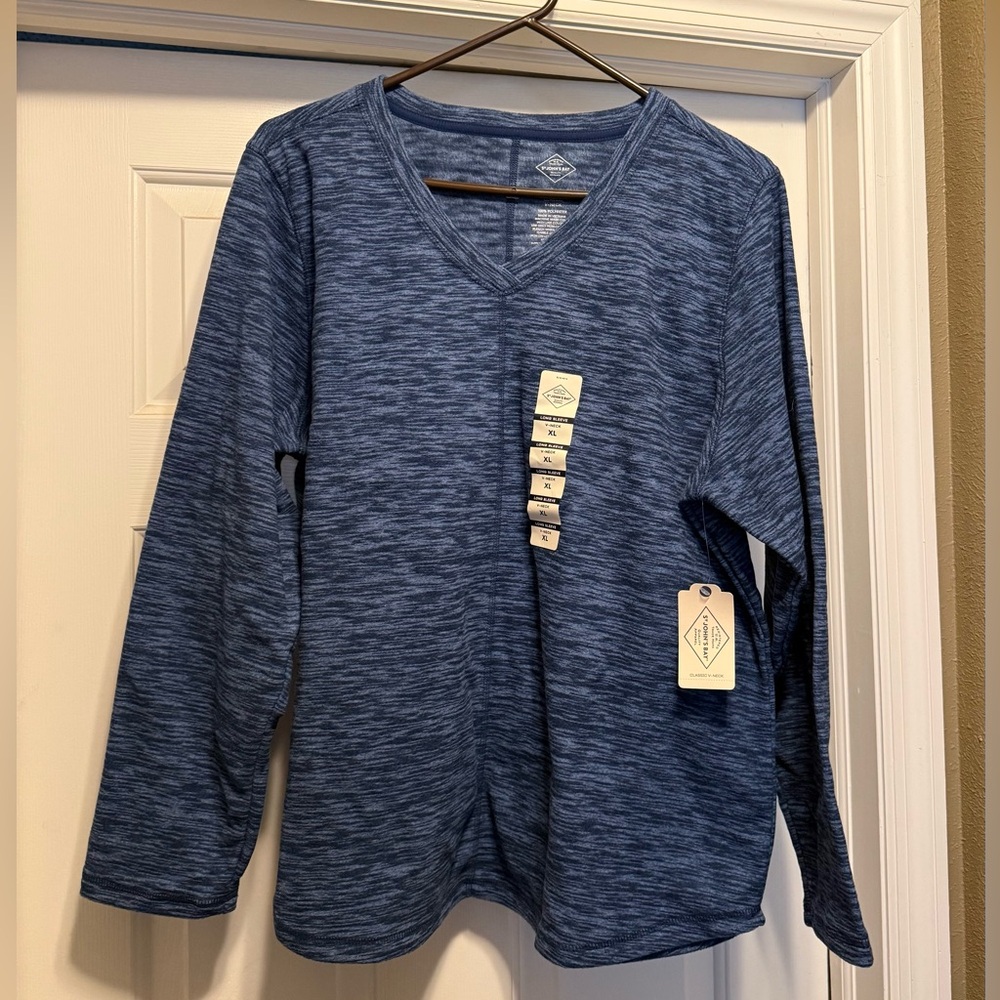 St. John's Bay Heathered Navy Blue V-Neck Long Sleeve Tee
